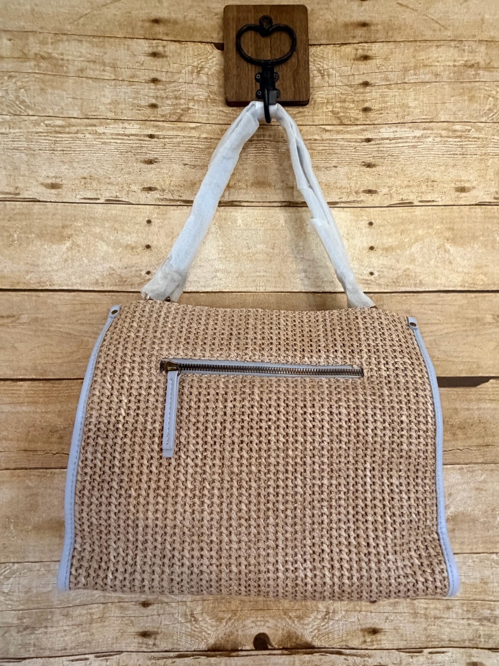 American Leather Co Triple Entry Raffia Satchel - Sea Breeze NWT - Picture 6 of 9